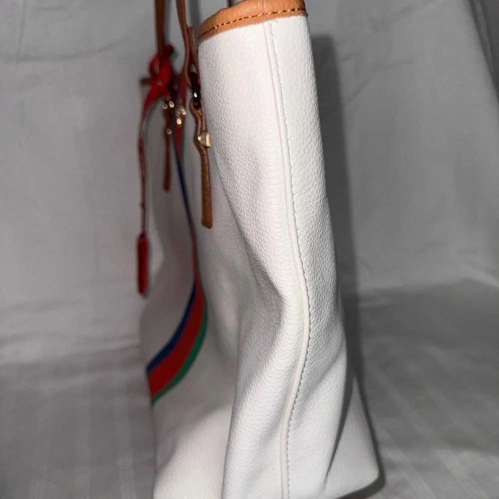 Anne Klein White Stripe Tote Bag‎ Large Faux Leather Shoulder Purse Multicolor